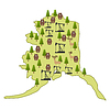 Vector clipart: Alaska Map . Moose and bear. Forest and oil rig